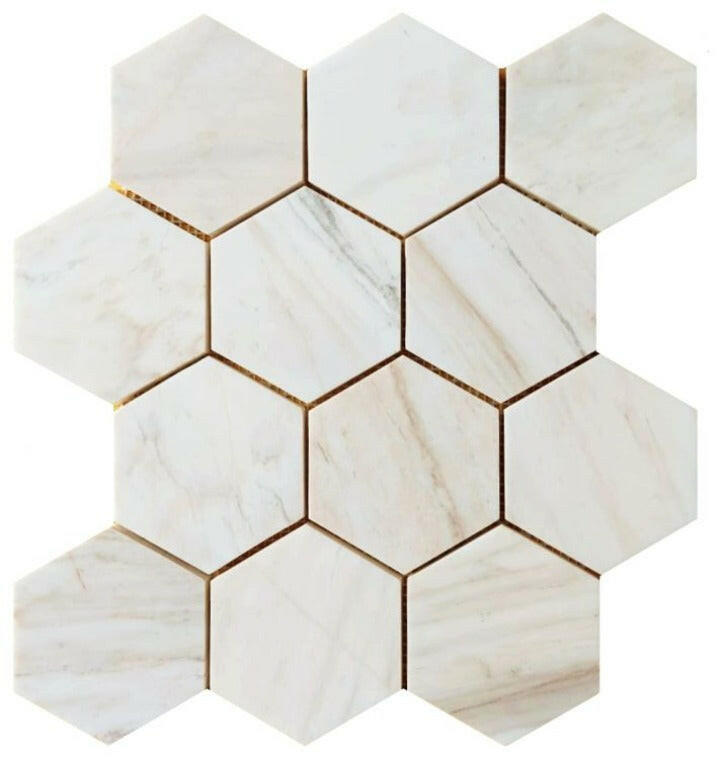 4" Beehive Wooden White Honed Hexagon Marble Mosaic Tile-Marble Mosaic-American Tile Depot