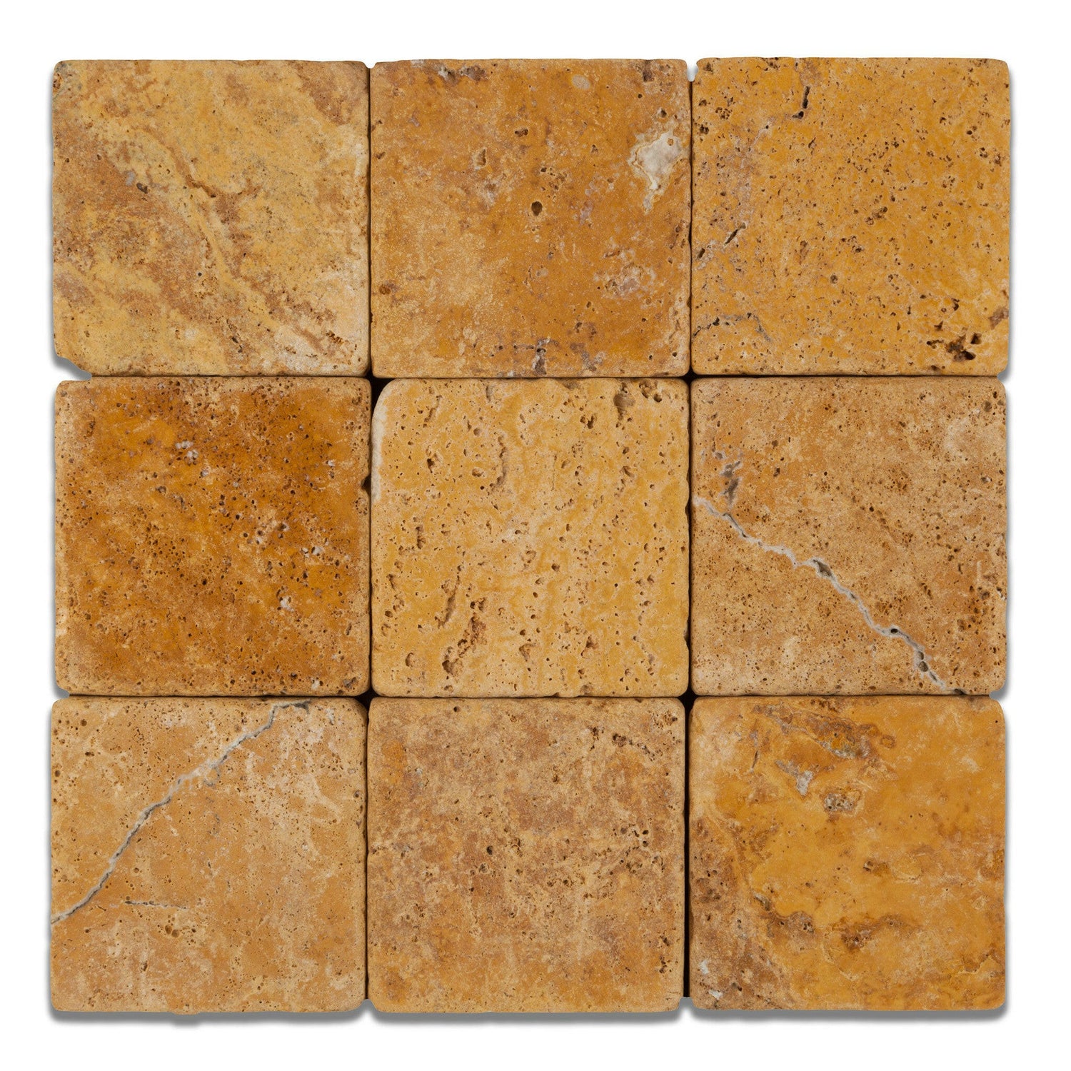 4 X 4 Gold / Yellow Travertine Tumbled Field Tile-Travertine Tile-American Tile Depot