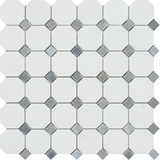 Thassos White Marble Honed Octagon Mosaic Tile w/ Blue Gray Dots