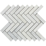 Oriental White / Asian Statuary Marble Polished 1 x 4 Herringbone Mosaic Tile