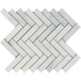 Oriental White / Asian Statuary Marble Polished 1 x 4 Herringbone Mosaic Tile