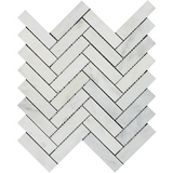 Oriental White / Asian Statuary Marble Polished 1 x 4 Herringbone Mosaic Tile