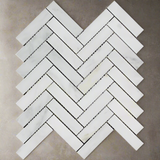 Oriental White / Asian Statuary Marble Polished 1 x 4 Herringbone Mosaic Tile