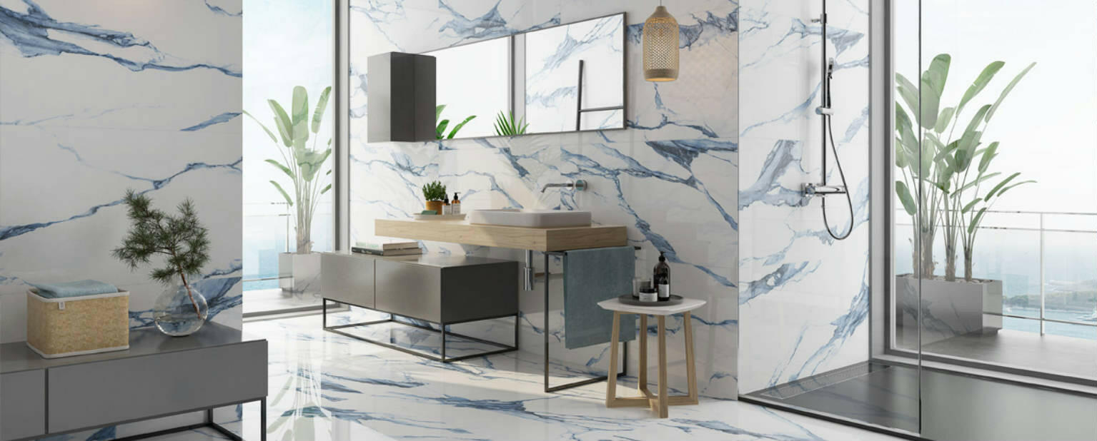 48 X 48 Calacatta Blue Polished Marble Look Porcelain Tile-PORCELAIN-Large Format-American Tile Depot