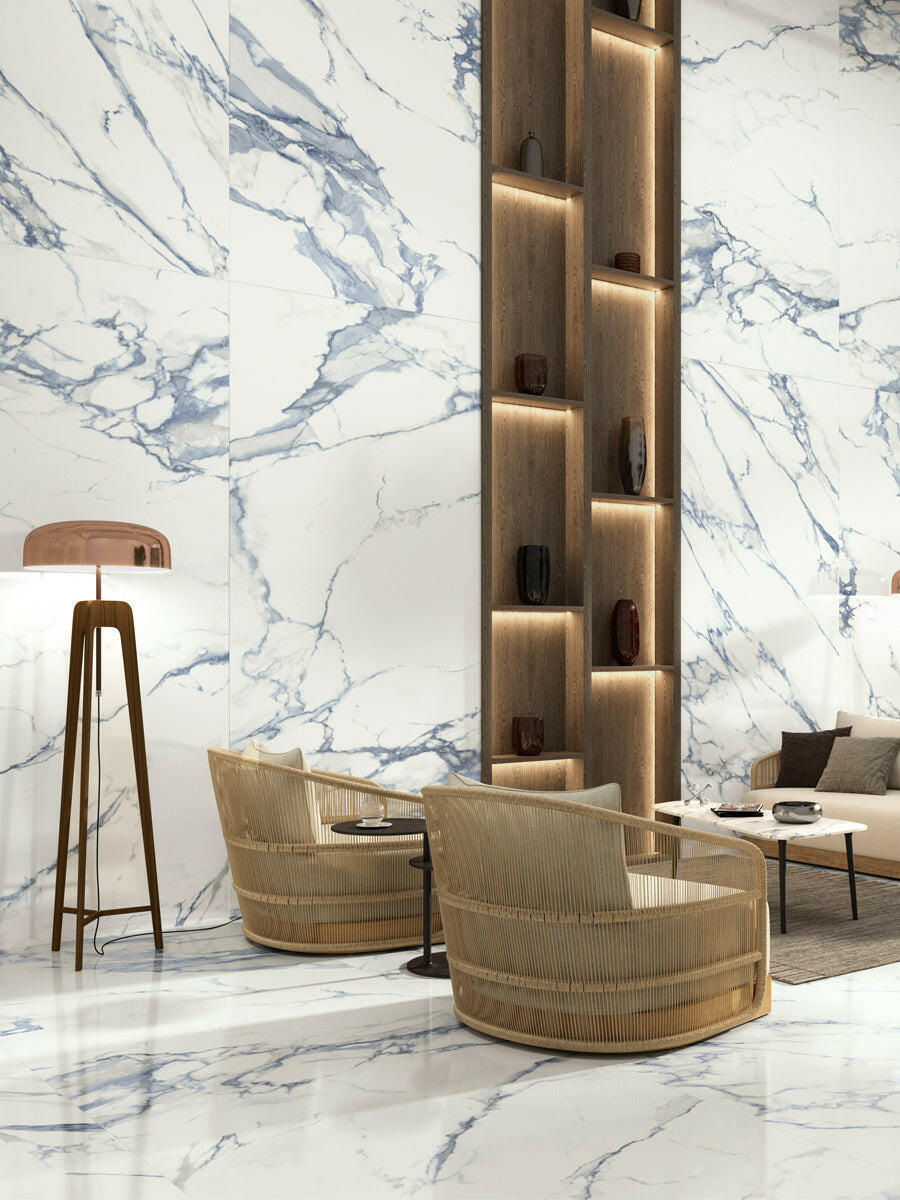 48 X 48 Calacatta Blue Polished Marble Look Porcelain Tile-PORCELAIN-Large Format-American Tile Depot