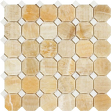 Honey Onyx Polished Octagon Mosaic Tile w / White Dots