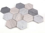 4" Beehive Blue Large Polished Hexagon Marble Mosaic Tile-Marble Mosaic-American Tile Depot