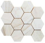 4" Beehive Wooden White Honed Hexagon Marble Mosaic Tile