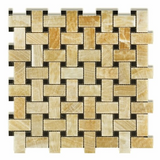 Honey Onyx Polished Basketweave Mosaic Tile w / Black Dots