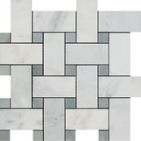 Oriental White / Asian Statuary Marble Polished Large Basketweave Mosaic Tile w / Blue Gray Dots