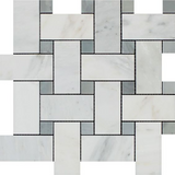 Oriental White / Asian Statuary Marble Polished Large Basketweave Mosaic Tile w / Blue Gray Dots