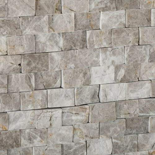 5/8 X 1 Tundra Gray (Atlantic Gray) Marble Split-Faced Mosaic Tile-Marble Mosaic-American Tile Depot