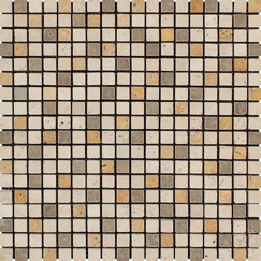 5/8 X 5/8 Mixed Travertine Tumbled Mosaic Tile-Travertine Mosaic-American Tile Depot