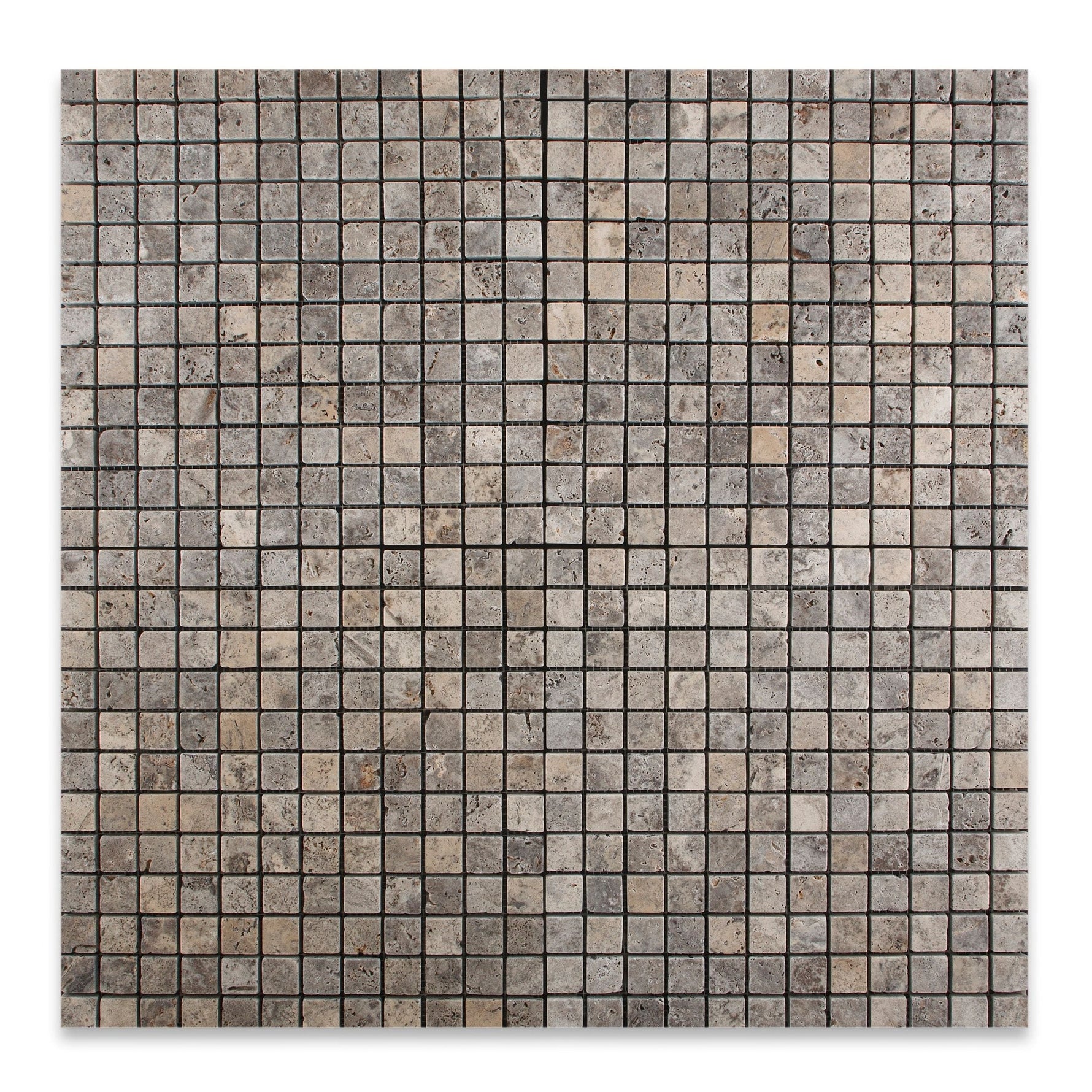 5/8 X 5/8 Silver Travertine Tumbled Mosaic Tile-Travertine Mosaic-American Tile Depot