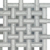 Carrara White Marble Polished Triple Weave  Mosaic Tile w / Blue Gray Dots