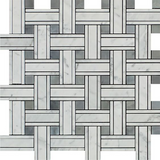 Carrara White Marble Polished Triple Weave  Mosaic Tile w / Blue Gray Dots