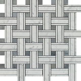 Carrara White Marble Polished Triple Weave  Mosaic Tile w / Blue Gray Dots