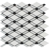 Carrara White Marble Honed Lattice Mosaic Tile w / Black Dots