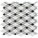 Carrara White Marble Honed Lattice Mosaic Tile w / Black Dots