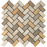 Mixed Travertine Tumbled 1 X 2 Herringbone Mosaic Tile