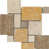 Mixed Travertine 4-Pieced OPUS Mini-Pattern Tumbled Mosaic Tile