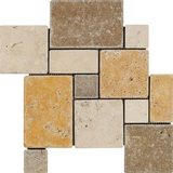 Mixed Travertine 4-Pieced OPUS Mini-Pattern Tumbled Mosaic Tile