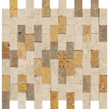 1 X 2 Mixed Travertine Split-Faced Brick Mosaic Tile