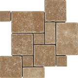 Walnut Travertine 4-Pieced OPUS Mini-Pattern Tumbled Mosaic Tile