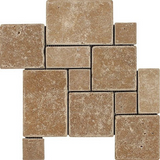 Walnut Travertine 4-Pieced OPUS Mini-Pattern Tumbled Mosaic Tile