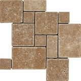 Walnut Travertine 4-Pieced OPUS Mini-Pattern Tumbled Mosaic Tile