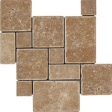 Walnut Travertine 4-Pieced OPUS Mini-Pattern Tumbled Mosaic Tile