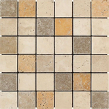 2 X 2 Mixed Travertine Tumbled Mosaic Tile