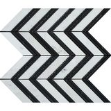 Carrara White Marble Honed Large Chevron Mosaic Tile w / Black Strips