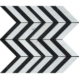 Carrara White Marble Honed Large Chevron Mosaic Tile w / Black Strips