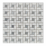 Carrara White Marble Honed Pinwheel Mosaic Tile w/ Blue-Gray Dots