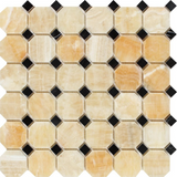 Honey Onyx Polished Octagon Mosaic Tile w / Black Dots