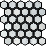 Carrara White Marble Honed 2" Vortex Hexagon Mosaic Tile w / Black