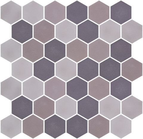Phoenix Stoneglass Mixed Grey Matte Hexagon Glass Mosaic Tile