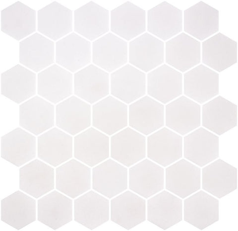 Phoenix Stoneglass XL White Matte Hexagon Glass Mosaic Tile