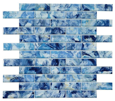 Summer Watercolor Blue Linear Glass Mosaic Tile