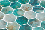 Phoenix Marbling Green Polished Hexagon Glass Mosaic Tile