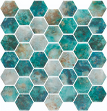 Phoenix Marbling Green Polished Hexagon Glass Mosaic Tile