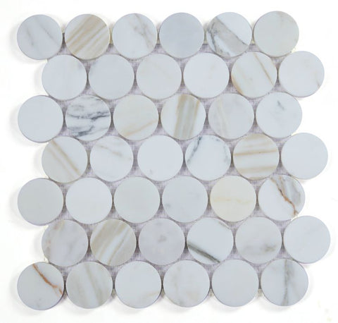 2 x 2 Curvus Large Calacatta Polished Circular Marble Mosaic Tile