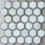 Carrara White Marble Polished 2" Vortex Hexagon Mosaic Tile w / Blue Gray