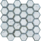 Carrara White Marble Polished 2" Vortex Hexagon Mosaic Tile w / Blue Gray