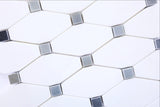 Thassos White Marble Honed Octave Pattern Mosaic Tile w/ Blue-Gray Dots