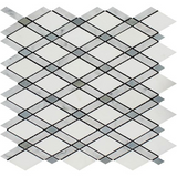 Thassos White Marble Honed Lattice Mosaic Tile w / Blue Gray Dots