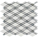 Carrara White Marble Polished Lattice Mosaic Tile w / Blue Gray Dots