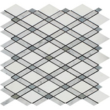 Carrara White Marble Polished Lattice Mosaic Tile w / Blue Gray Dots