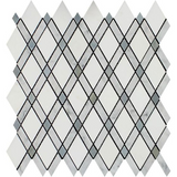 Thassos White Marble Polished Lattice Mosaic Tile w / Blue Gray Dots